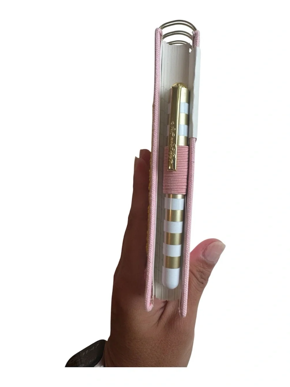 Embroidered Pink Notebook with Yellow Pencil Design